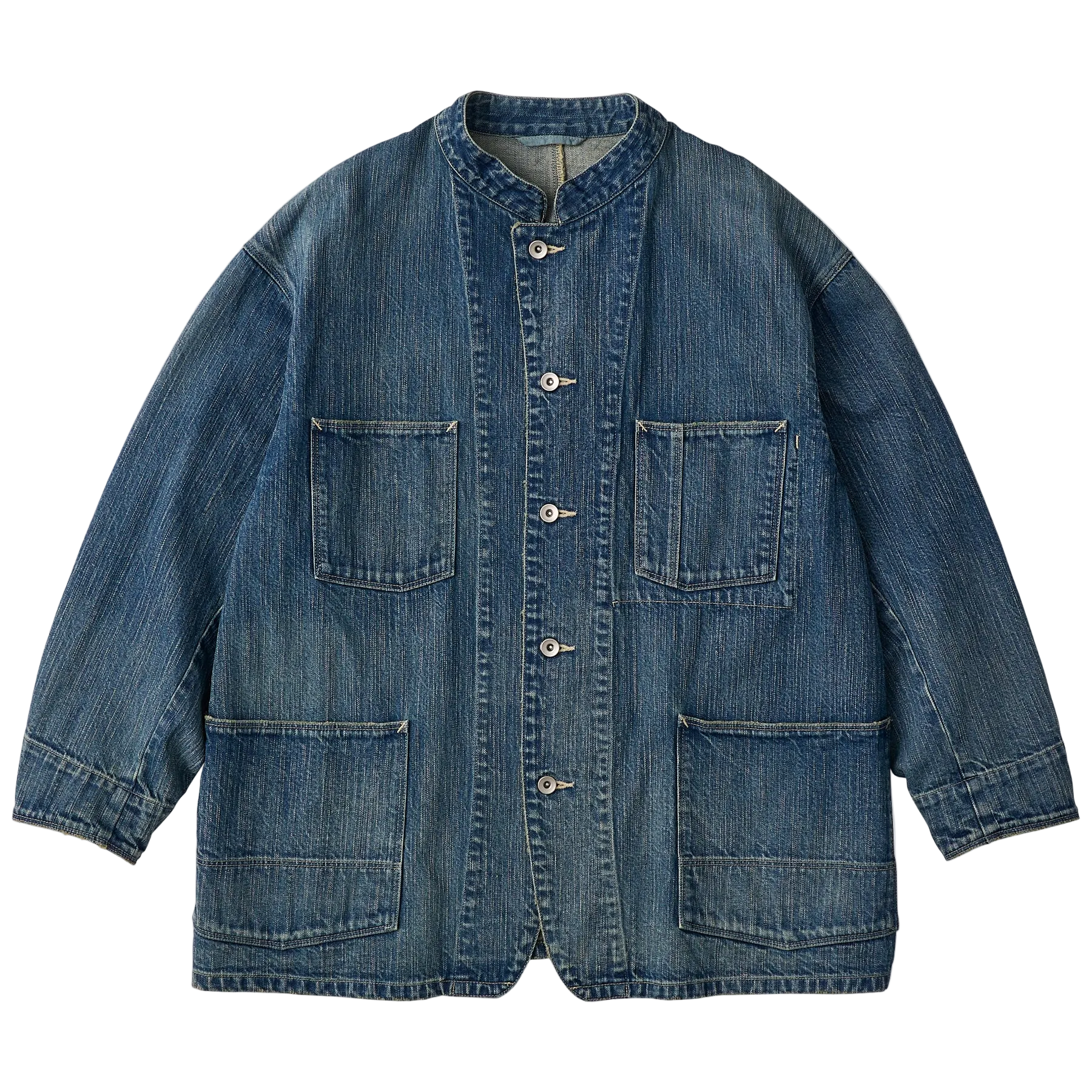 STEINBECK DENIM STAND COLLAR JACKET -BLUE-