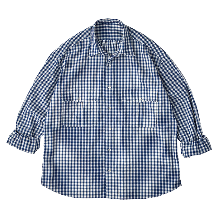 S*イ様 ポータークラシック ロールアップシャツ ギンガムチェック L ネイビー ROLL UP GINGHAM CHECK SHIRT(ロール アップ ギンガム チェック