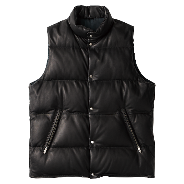 トップス HOUSTON / YORK LEATHER DOWN VEST LEATHER DOWN VEST W/LOVE & PEACE SILVER (ENTREFINO)