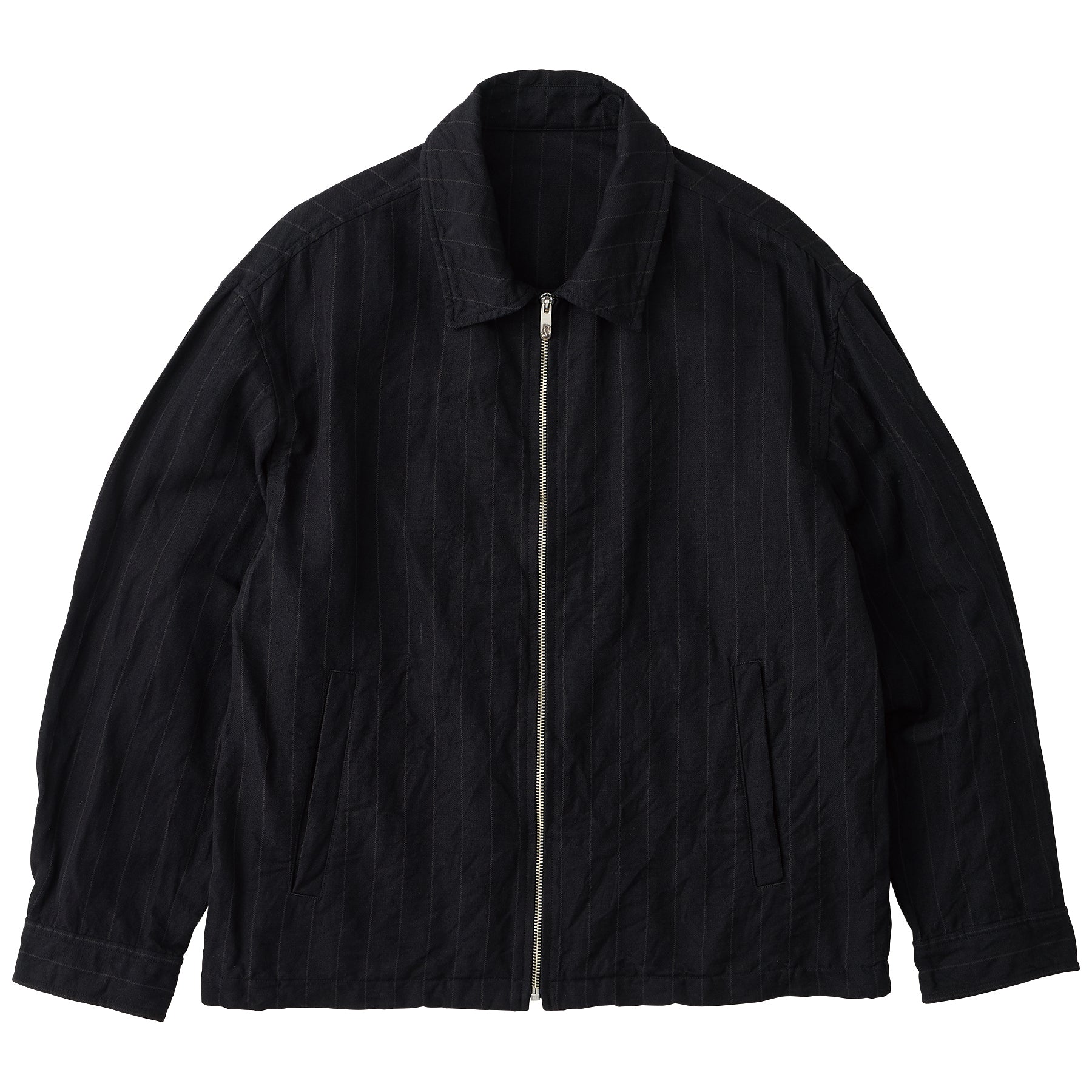 PIN STRIPE LINEN COTTON ZIP UP JACKET W / LOVE & PEACE SILVER