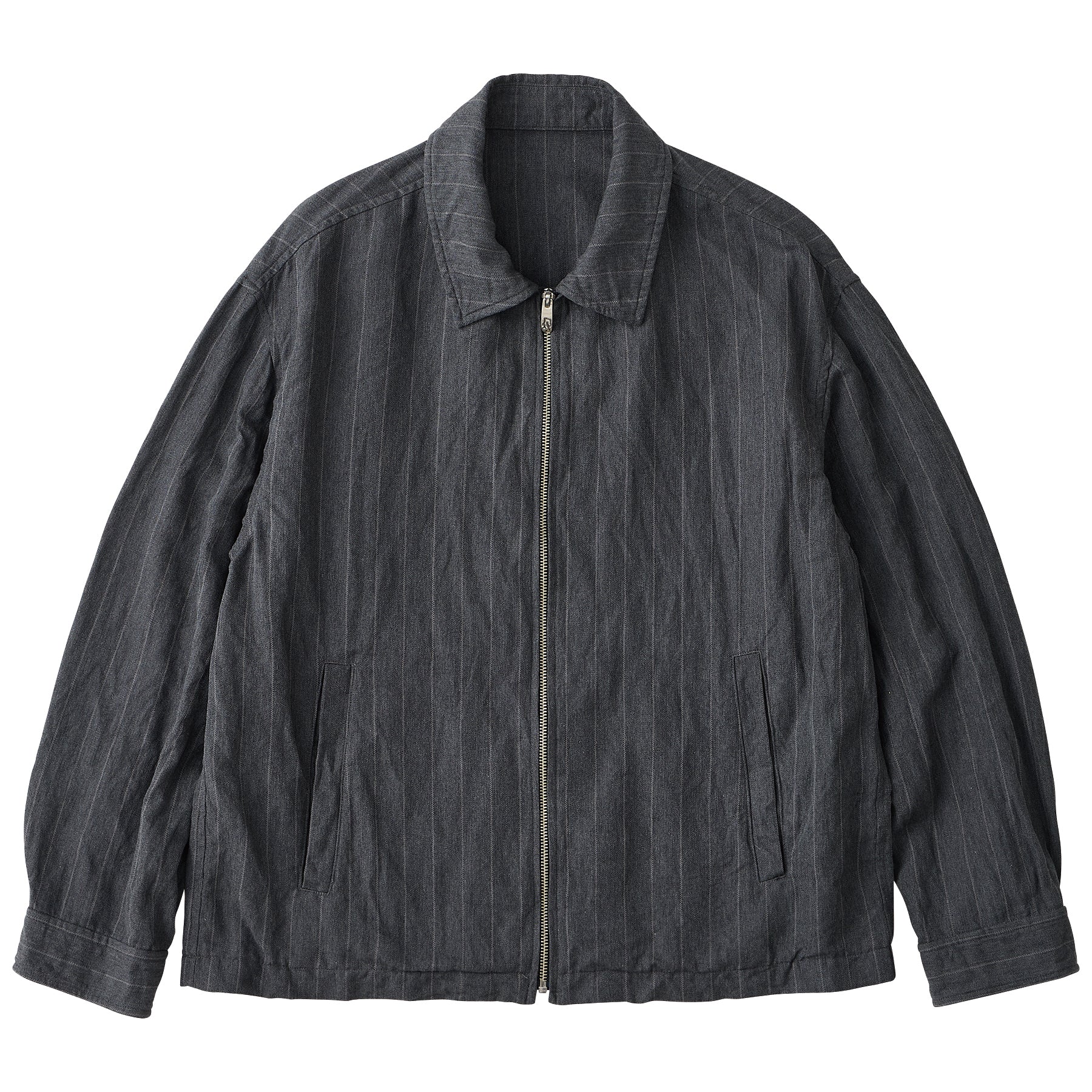 PIN STRIPE LINEN COTTON ZIP UP JACKET W / LOVE & PEACE SILVER