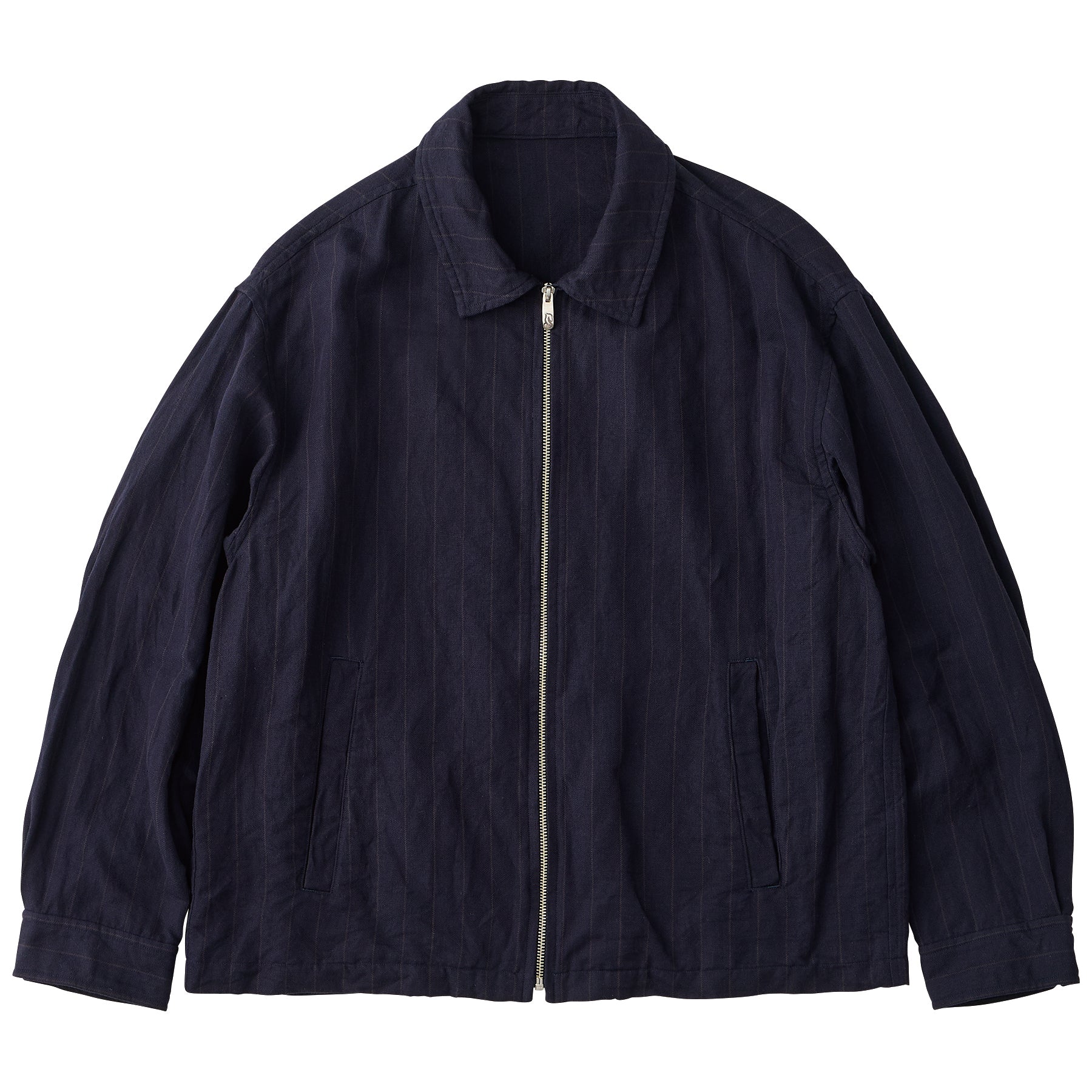 PIN STRIPE LINEN COTTON ZIP UP JACKET W / LOVE & PEACE SILVER