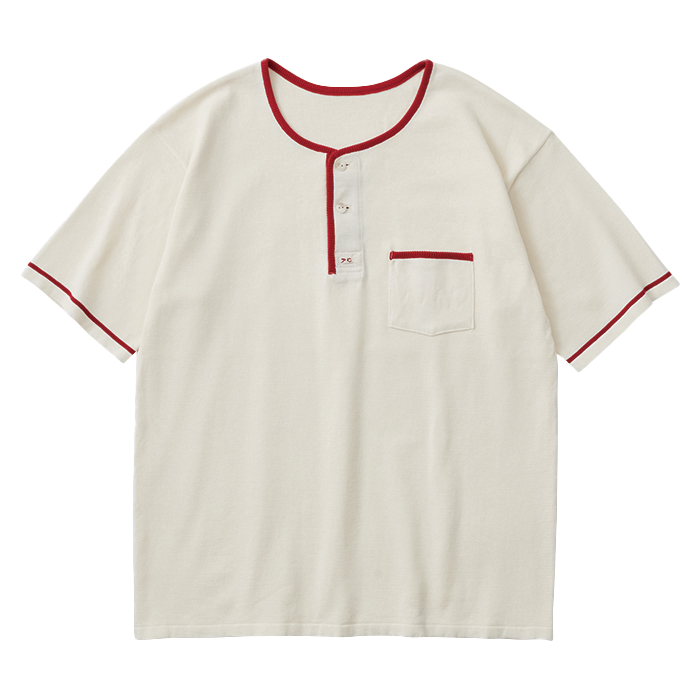 SUMMER COTTON WHITE  HENLEY NECK T-SHIRT