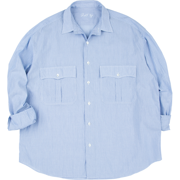 PorterClassic ロールアップシャツSTRIPE SHIRT BLUE柄デザイン